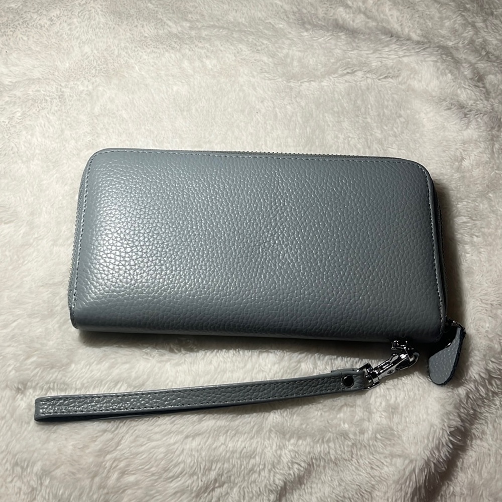 light blue wrist strap wallet